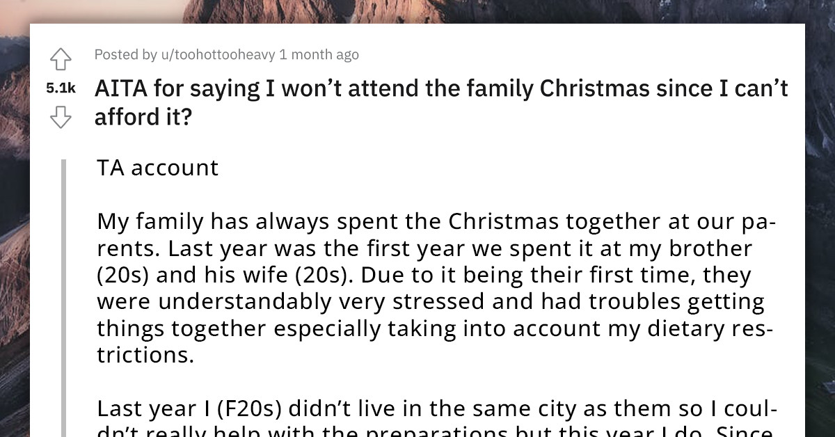 Student With Dietary Restrictions Opts Out Of Christmas Dinner For Financial Reasons After Her Brother Refuses To Accommodate Her Diet