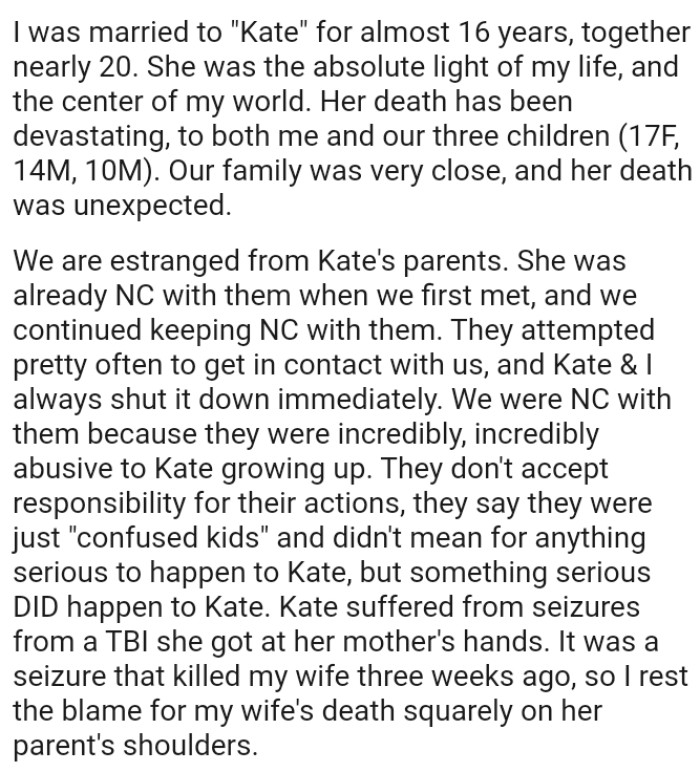 They went no contact with his wife's parents because they were incredibly abusive to her while growing up.