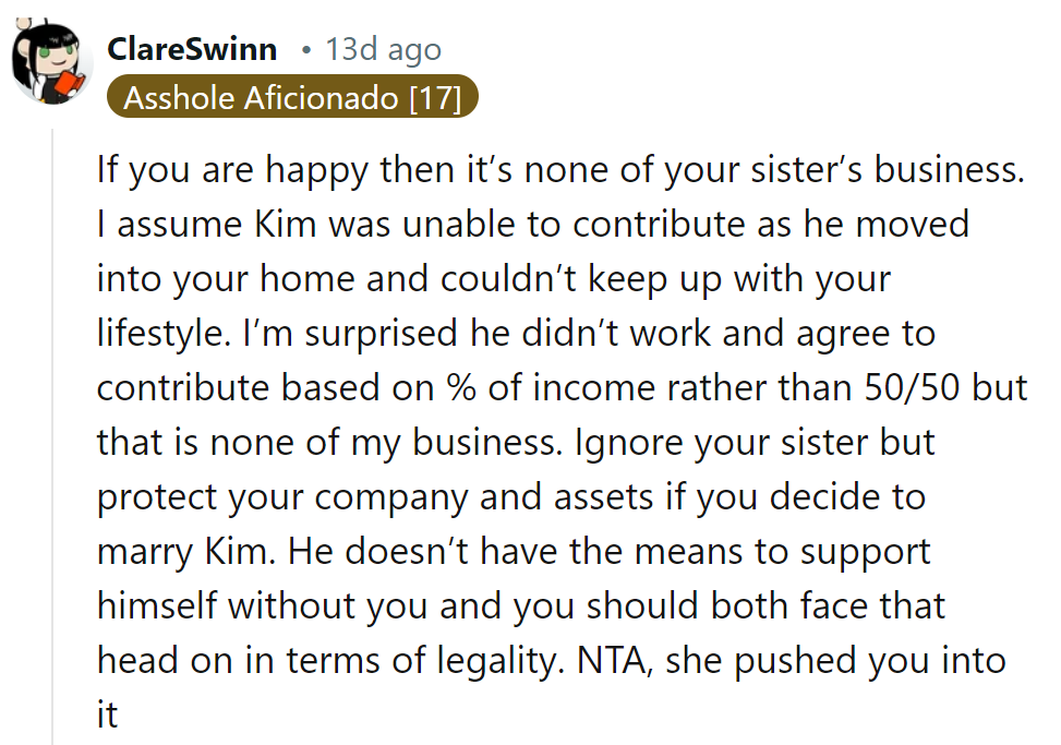 Sister's drama's a soap opera; keep assets as safe as popcorn during a movie night.