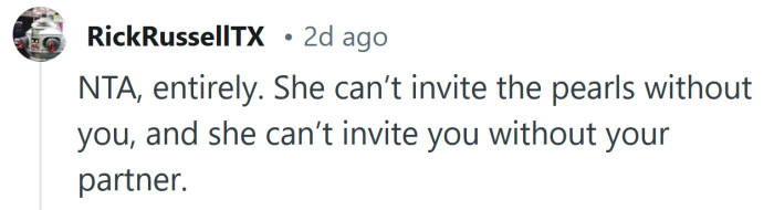 She can’t invite the pearls without you.