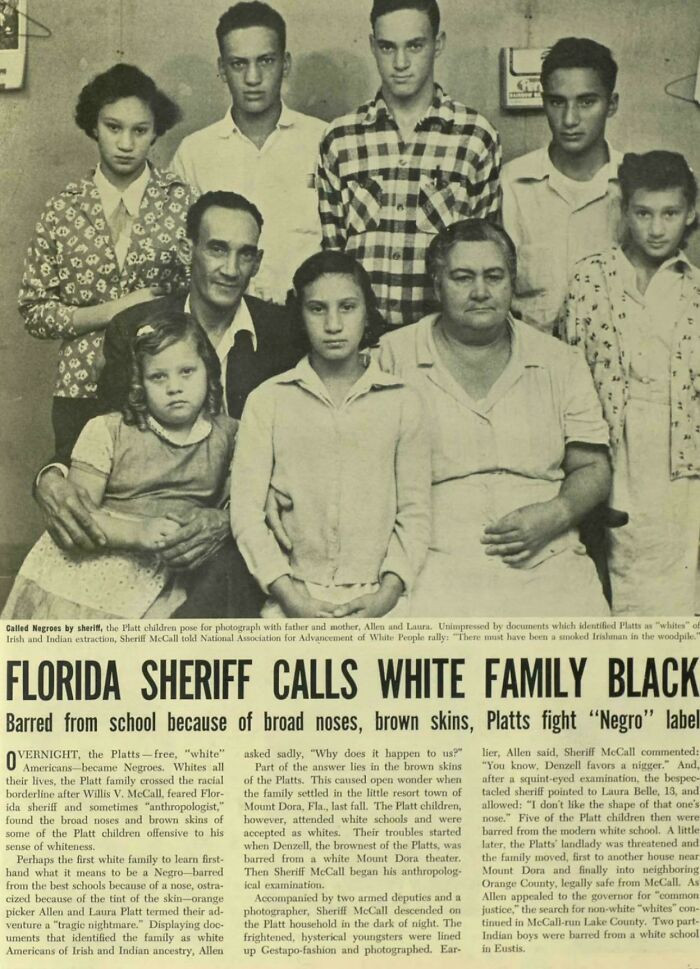 In 1955, a white sheriff officially classified the Platt family as Black, a decision that abruptly changed their legal and social identity and exposed the harsh realities of racial labeling in mid-century America.