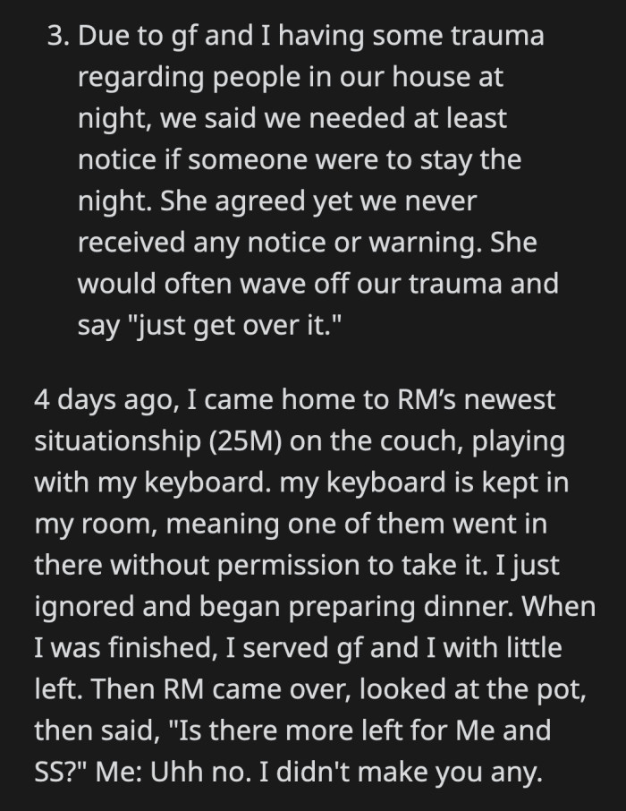 OP told them to order in or dine out, but her roommate said they didn't want to spend money when she thought OP was making enough for four