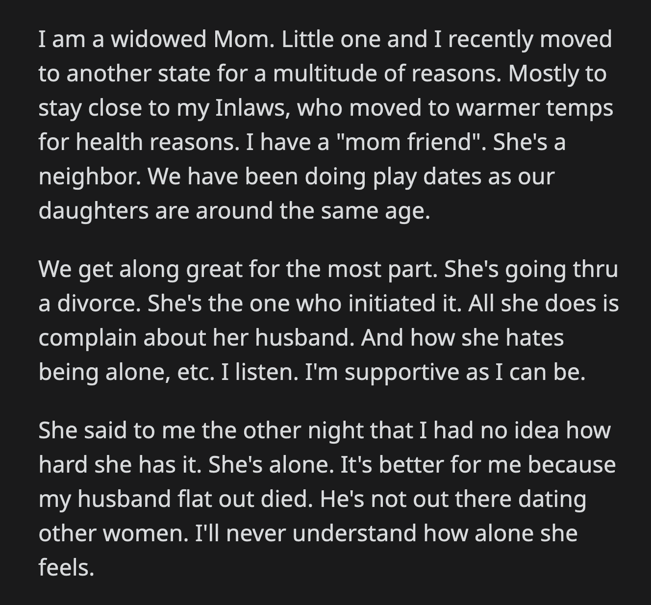 She drops her daughter off at OP's house, but she no longer stays to chat with OP.