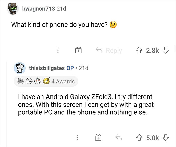 16. Gates reveals what type of phone he has