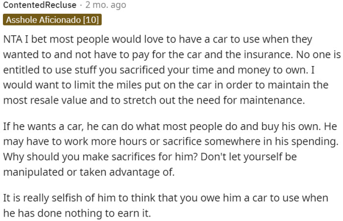 Prioritizing the Preservation of Car Value and Establishing Limitations on Its Utilization Is Not an Act of Selfishness