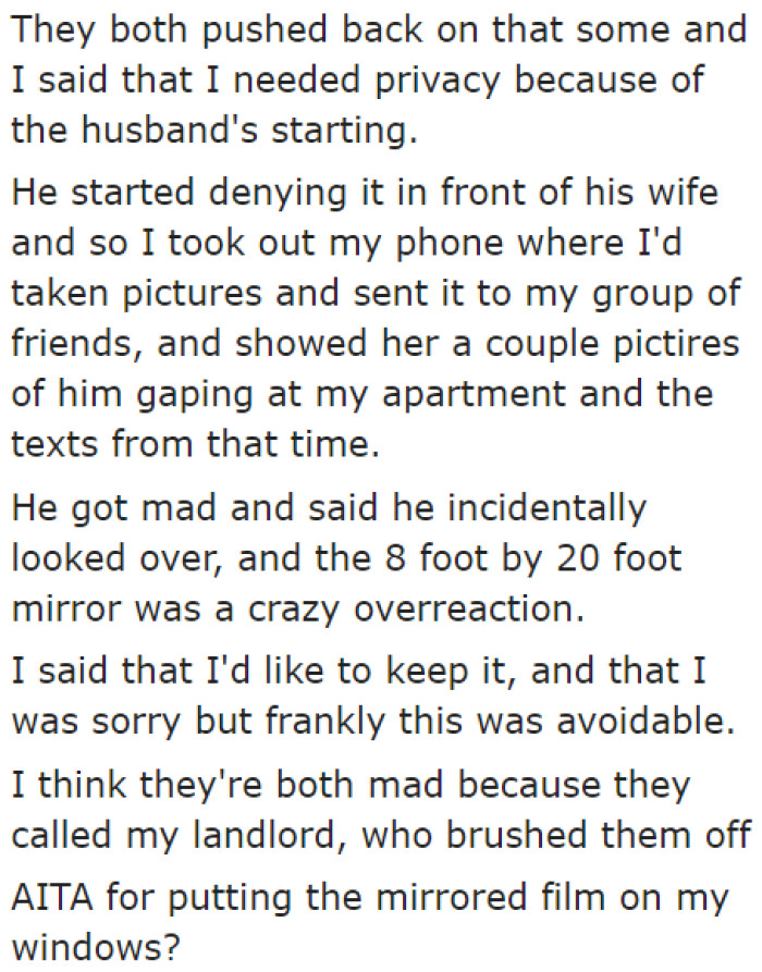 The original poster explained to the woman what her husband has been doing. She showed proof with the photos.