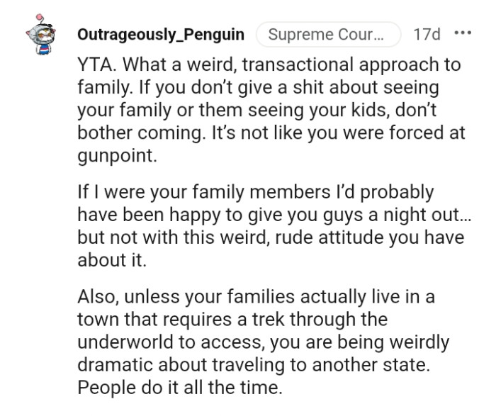 The OP's being weirdly dramatic about the travel