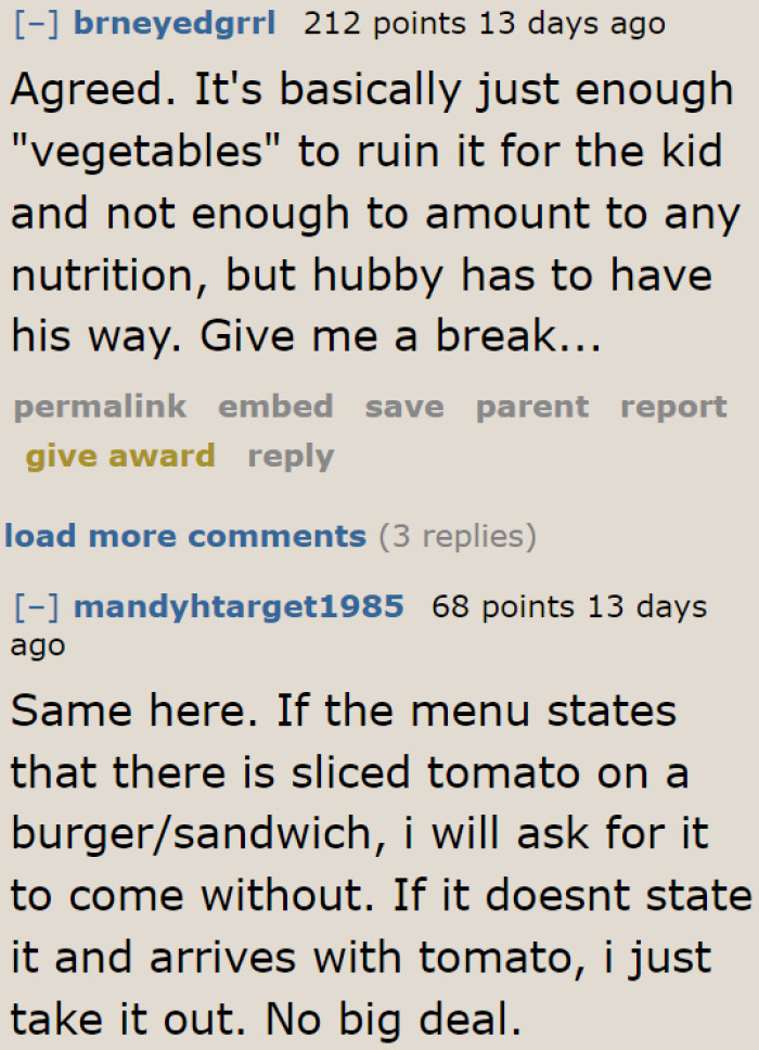 There's not enough veggies for nutrition, but it's enough to get the poor kid bummed.