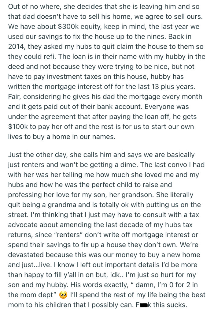 OP’s MIL Has Decided to File for Divorce, but This Has Triggered a Dispute Over the House That OP and Her Family Live In