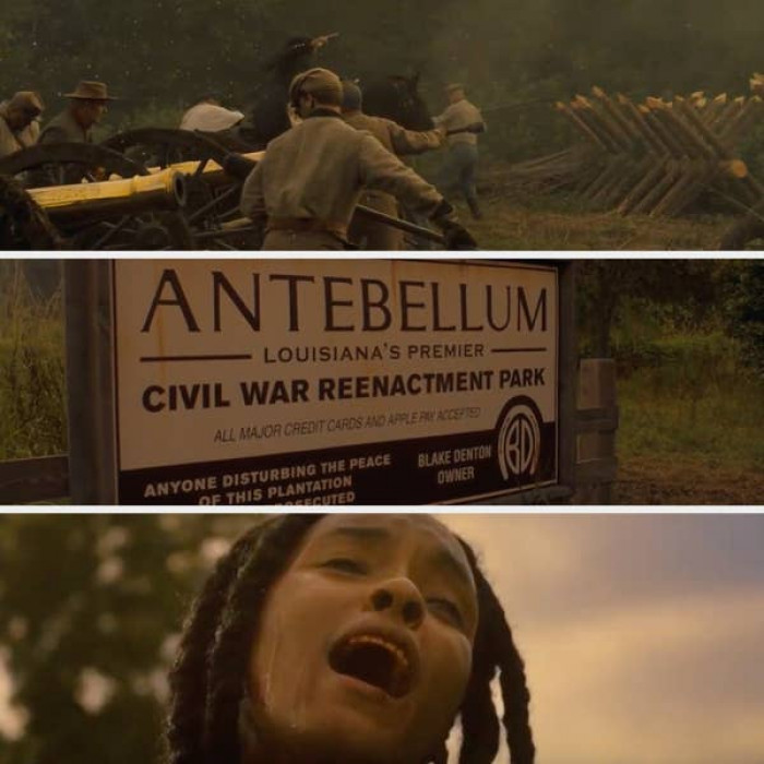 5. Movie Antebellum - Veronica escaped the plantation only to discover she had actually been in a civil war reenactment park: