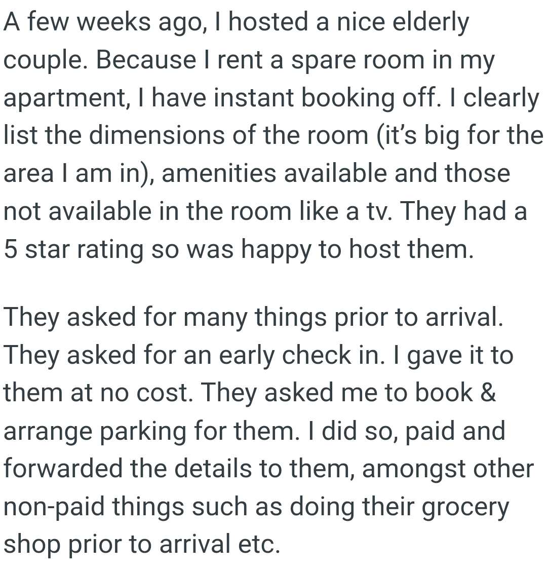 The OP rents a spare room in her apartment and has instant booking turned off