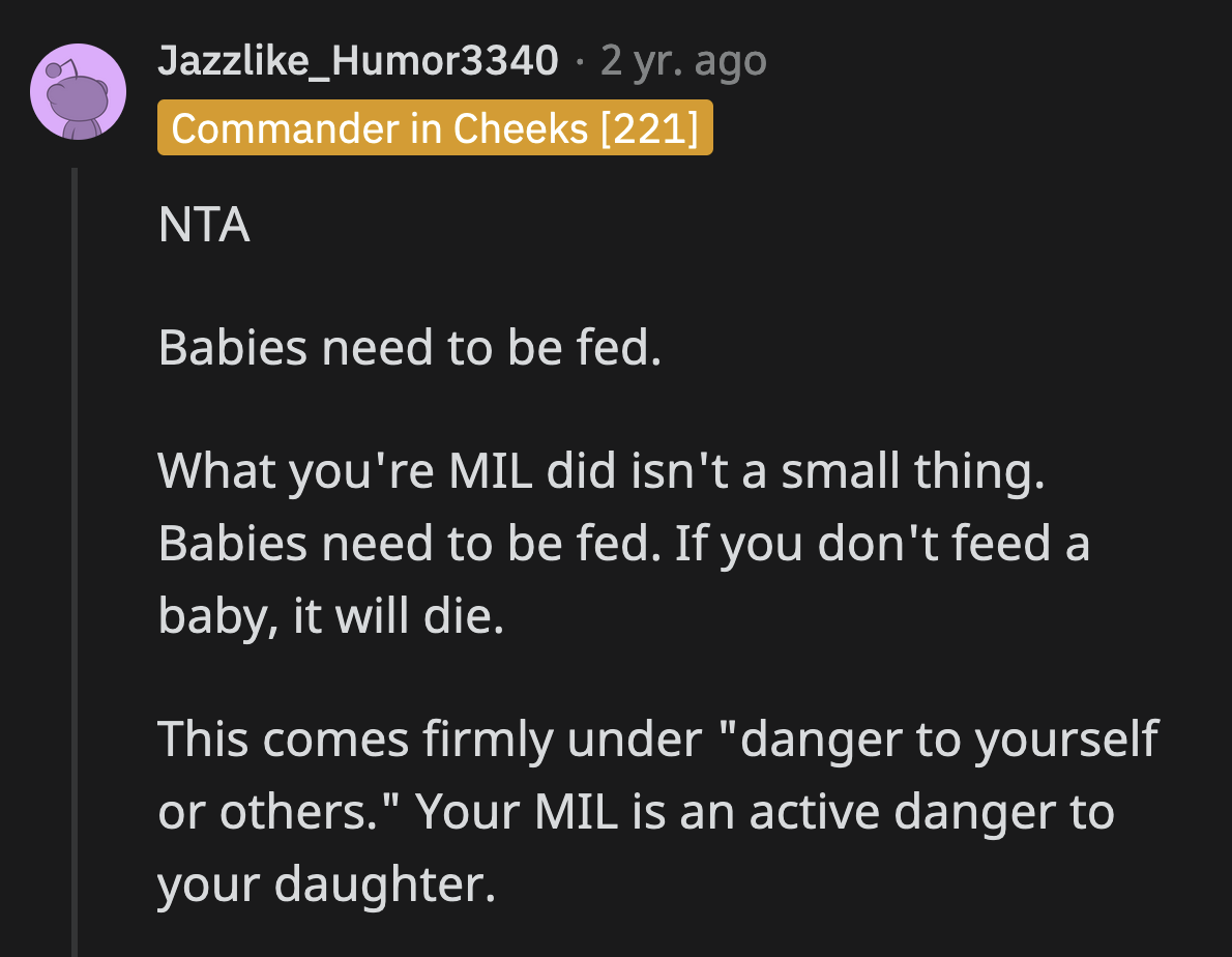 Beyond how abusive and gross it is to breastfeed another person's baby without their permission, Sandra was starving Sammy while she was attempting to produce milk.