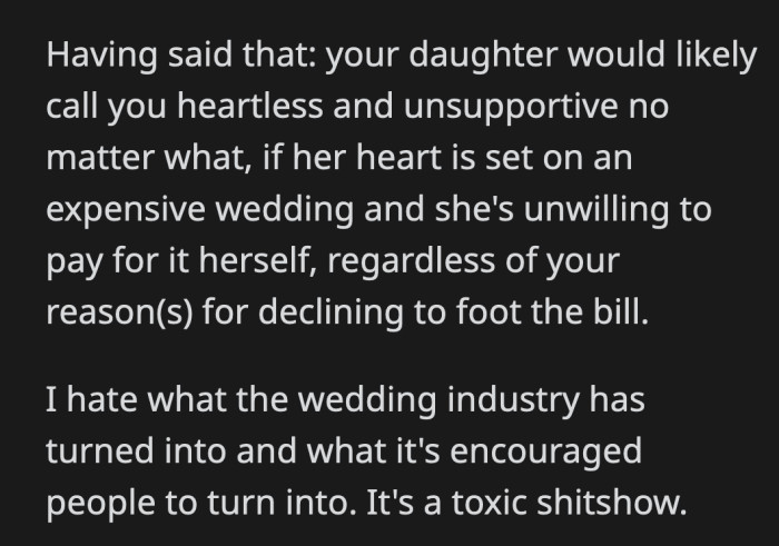 Anything short of footing the entire bill would have gone unappreciated by OP's daughter if she is dead set on having the wedding of her dreams