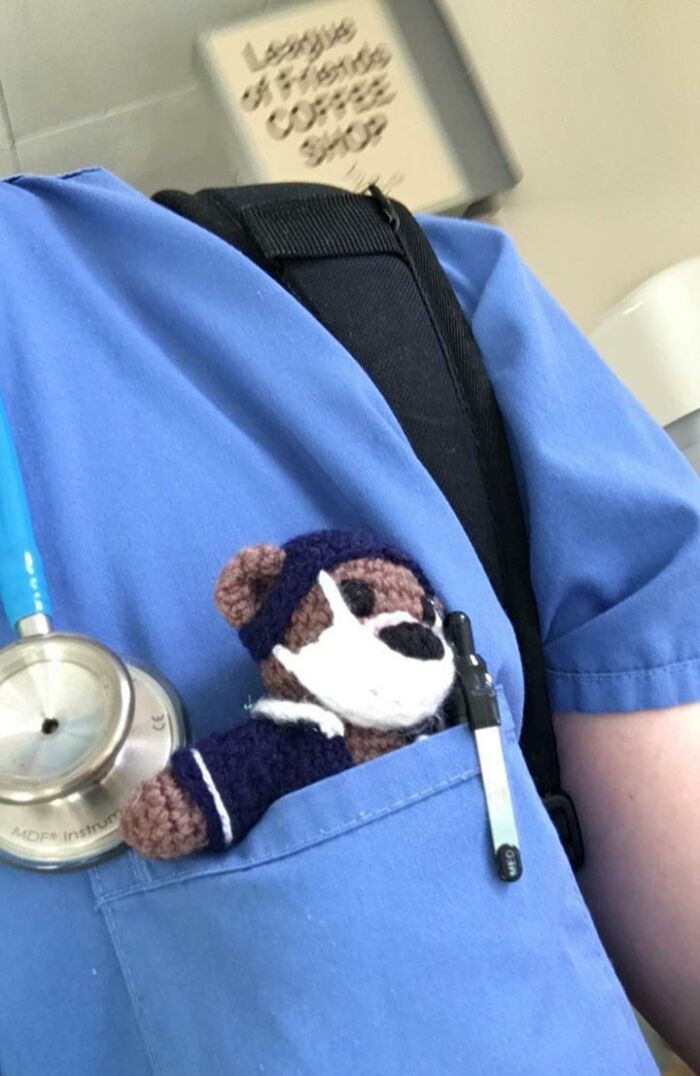 "Hand Crocheted Dr Bear By A Grateful Patient, Today Was A Good Day"