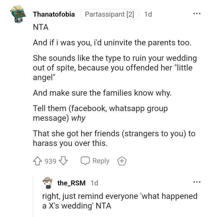 She sounds like the type to ruin someone's wedding out of spite