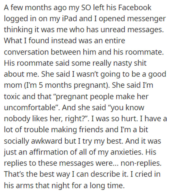 A Few Months Ago, OP Found Out That Her Boyfriend's Roommate Is Trash-Talking Her