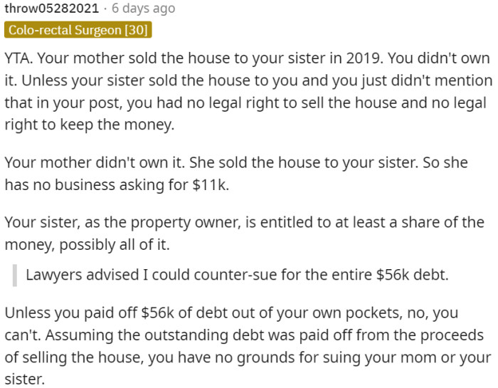 OP's mother and sister may have no claim to the money