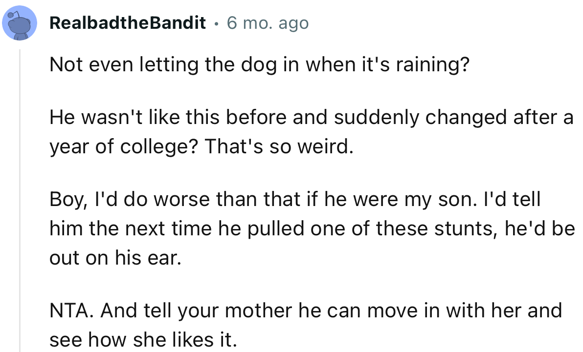 “NTA… I'd tell him the next time he pulled one of these stunts, he'd be out on his ear.”