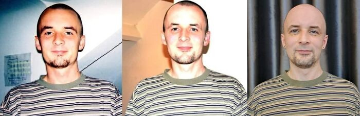 38. Wearing the same T-shirt at the ages of 22, 32, and 42, it's still me!