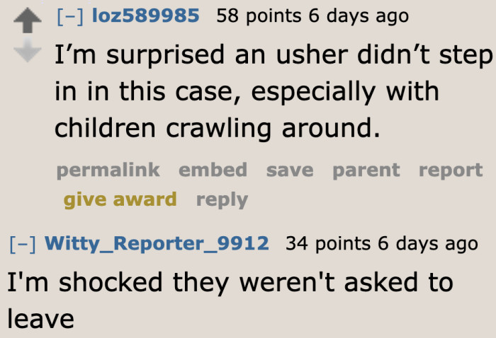 The usher should've asked them to leave.