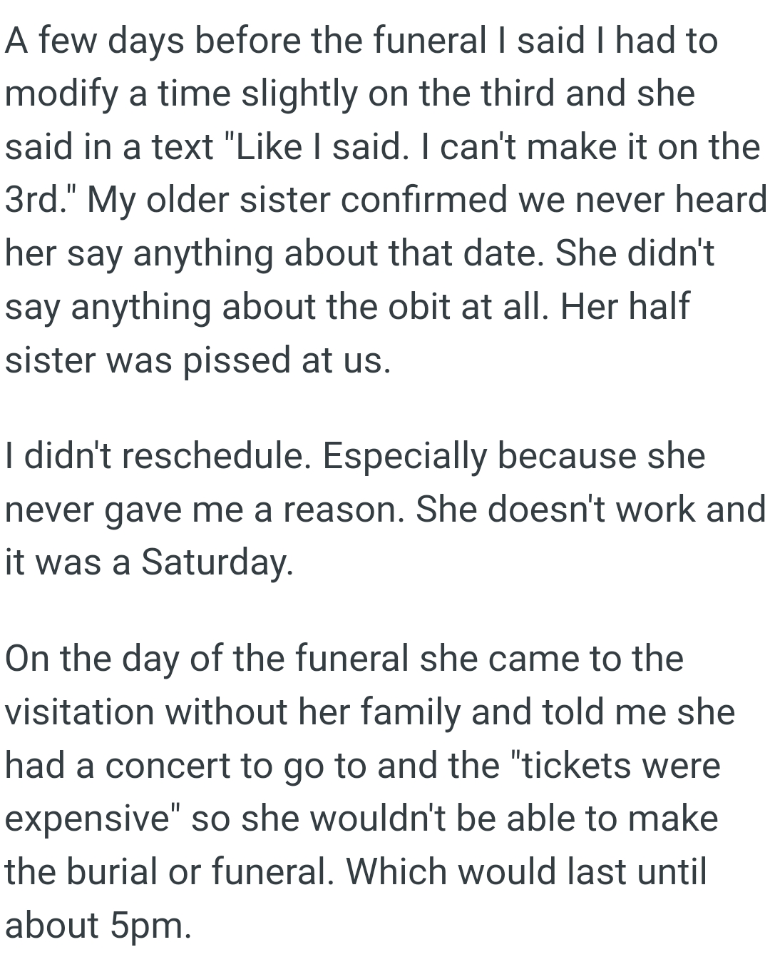 OP's younger sister didn't say anything about the post at all