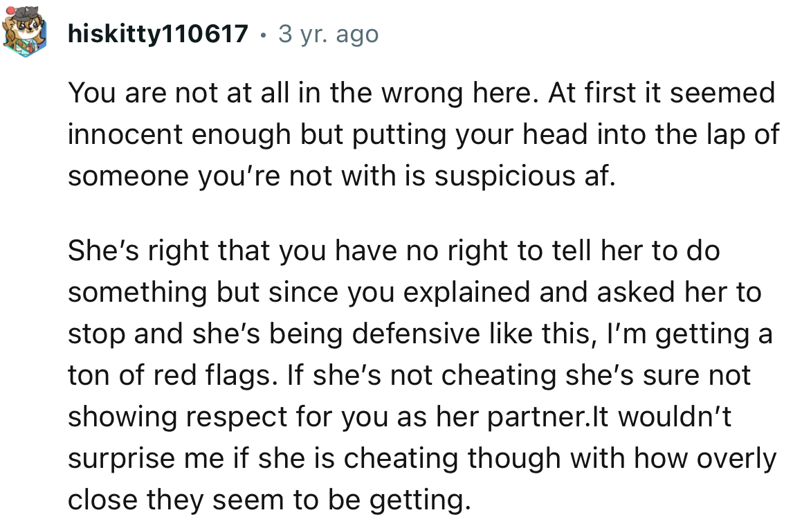 “At first it seemed innocent enough, but putting your head into the lap of someone you’re not with is suspicious as hell.”