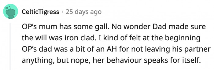 OP's dad made sure his son was protected by having an ironclad will.