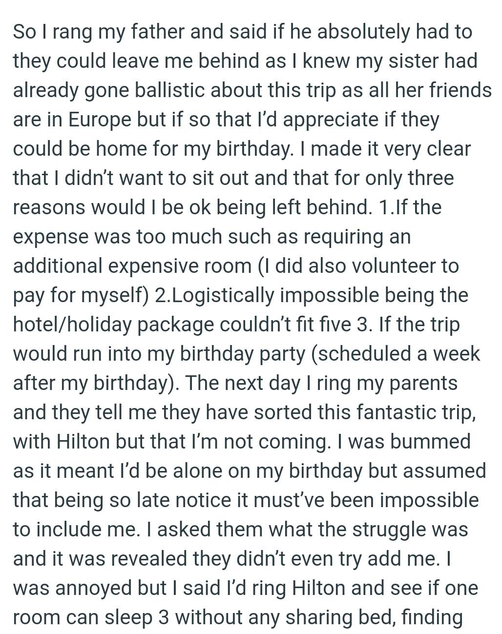 OP would appreciate if they could be home for her birthday