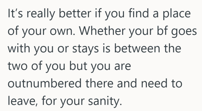 This frames moving out less as a breakup and more as basic self-preservation.