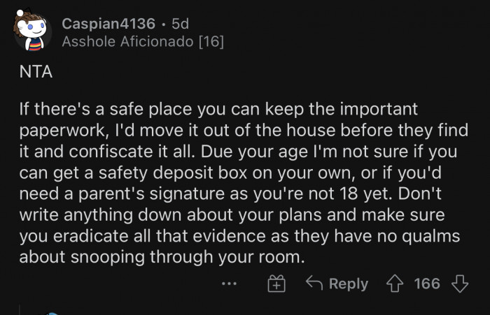 OP should find a new hiding spot for her important paperwork.