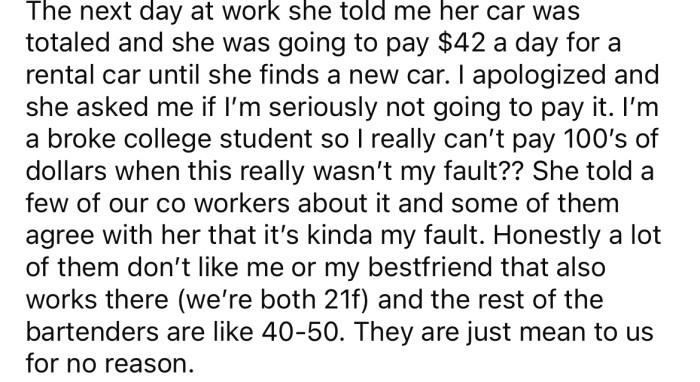 The next day, the OP's coworker told her she needed to pay up.