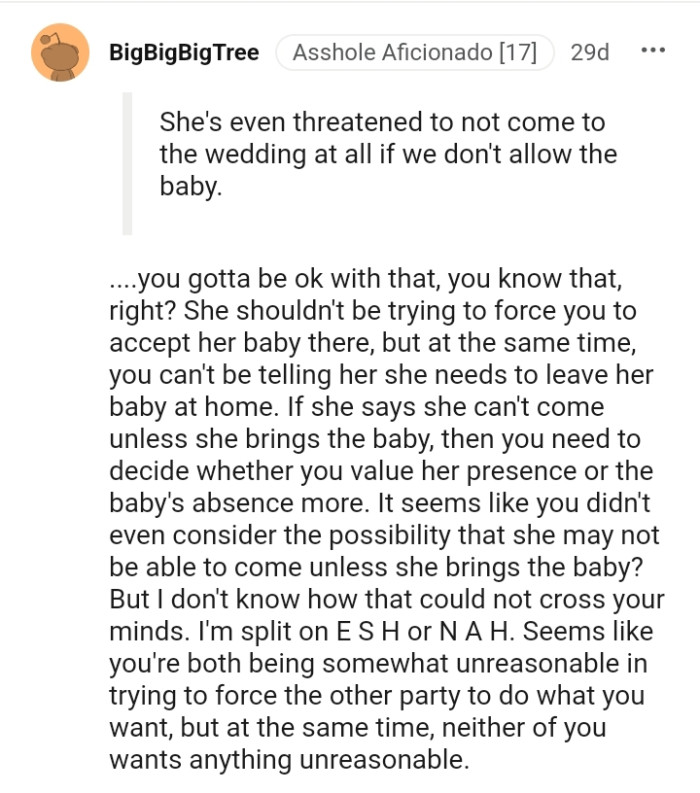The SIL should not be trying to force the OP to accept her baby there