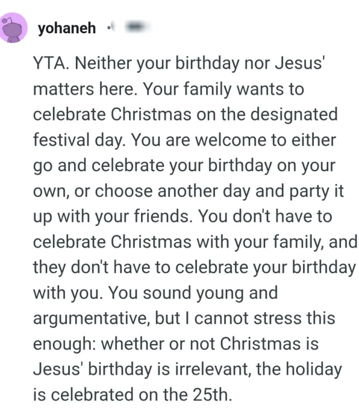 The OP does not have to celebrate Christmas with the family