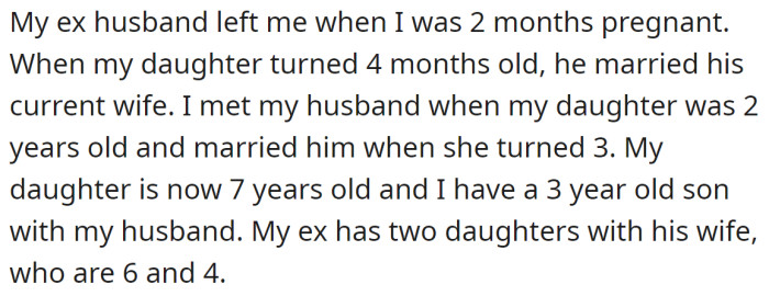 The OP explained the composition of their families: