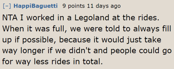A former Legoland employee says they'll fill all the cars even with such requests.