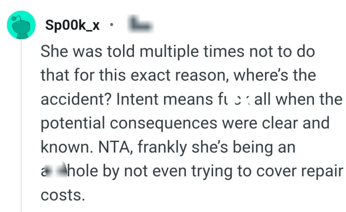 She should try and cover the repair cost