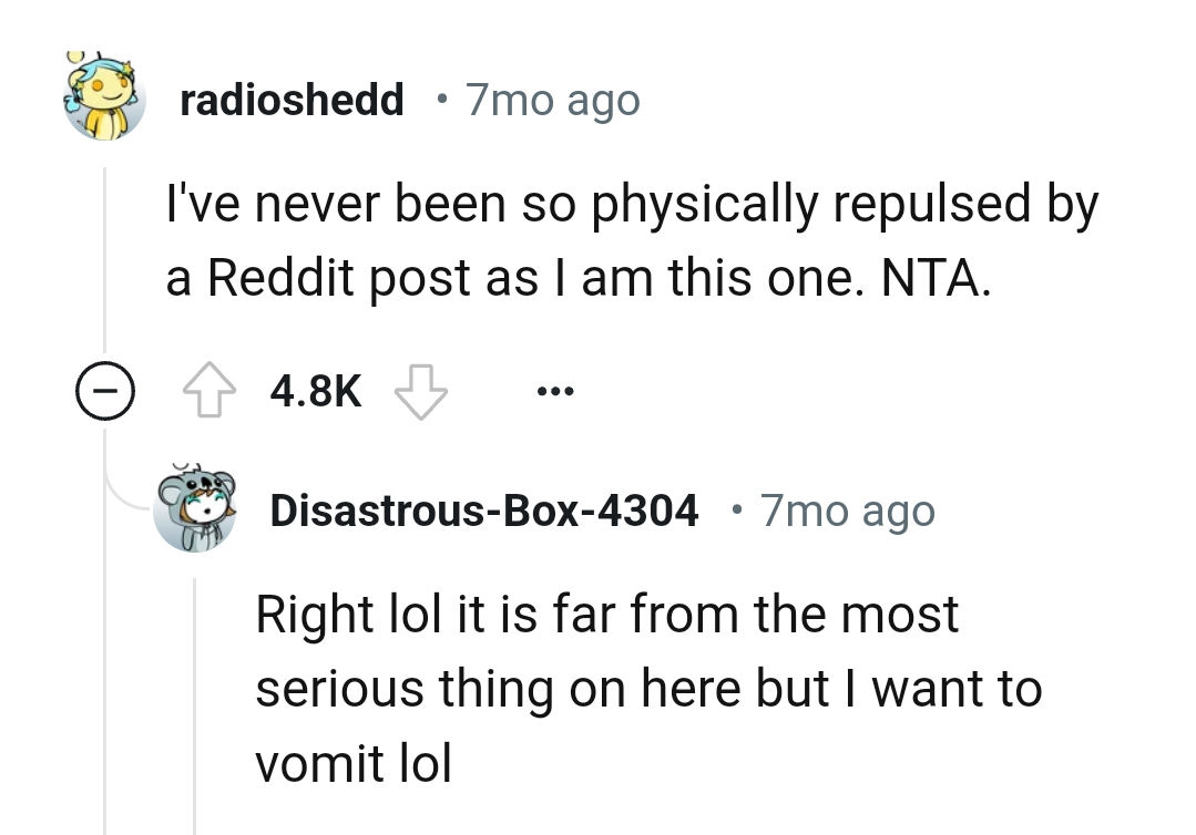 From a Redditor who has never been so repulsed by a Reddit post
