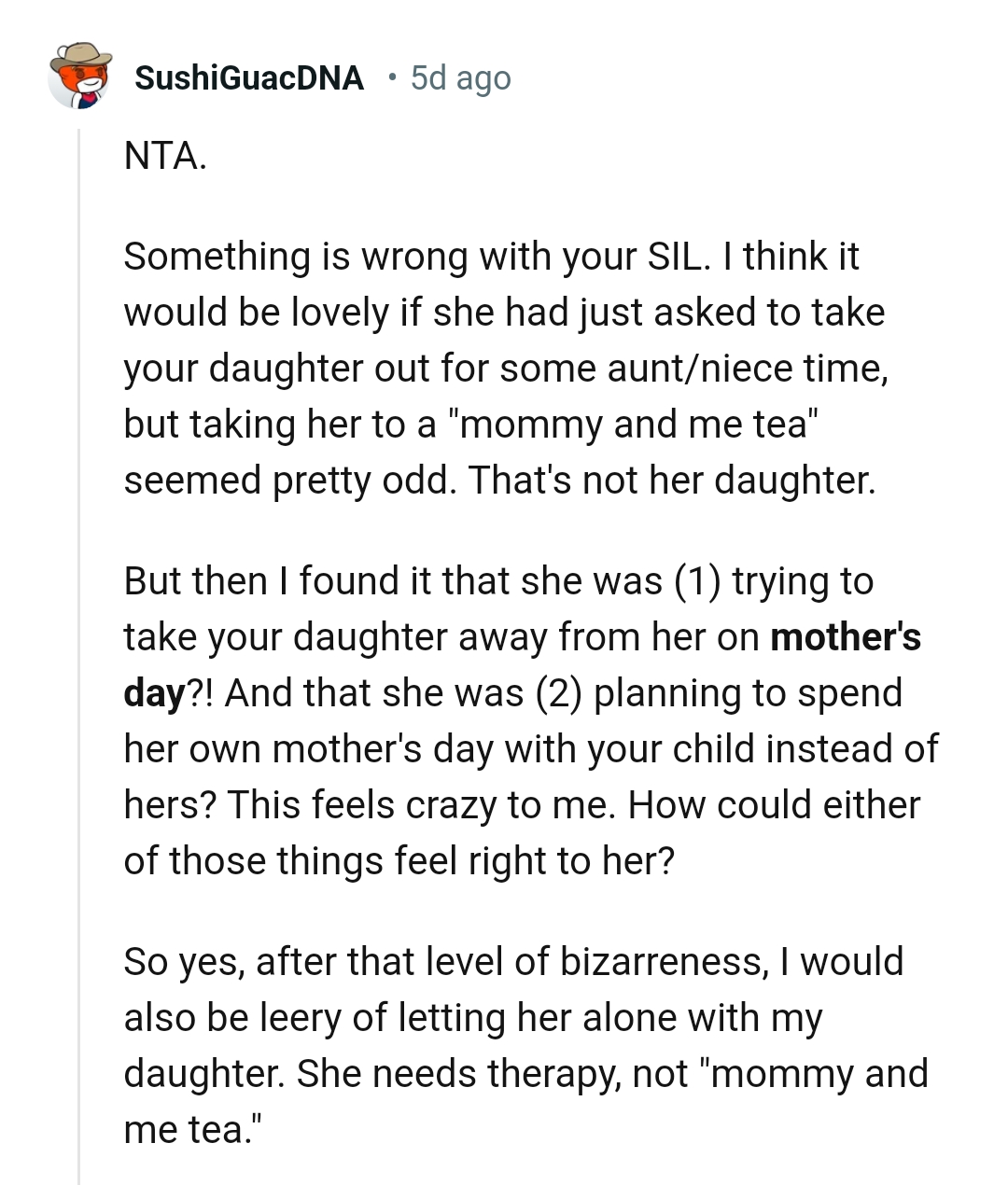 She's planning to spend Mother's Day with someone else's child