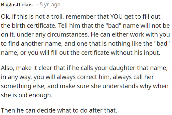 OP needs to assert her authority regarding the baby's name on the birth certificate.