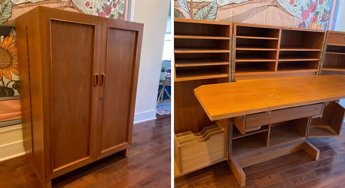 Found my unicorn thrift piece: a 1960s Scandinavian-style magic box desk