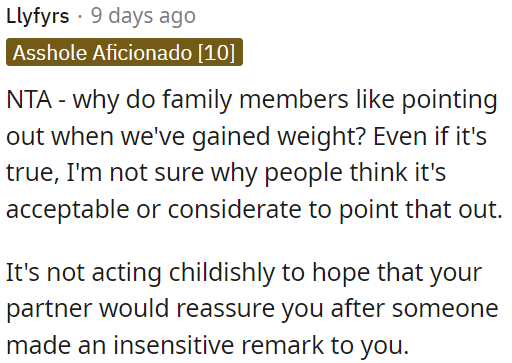 It's reasonable to expect support from your partner when faced with insensitivity.