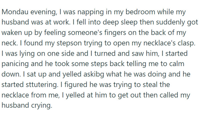 OP noticed her expensive necklace appearing in unusual places and decided to wear it all the time, just in case. And the case happened while she was taking a nap.