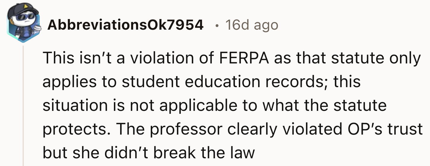 The Professor Violated OP's Trust