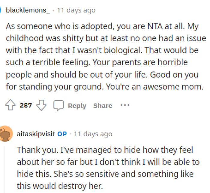 It really is a sad situation because this kid doesn't need to feel like she's any less loved than the others.