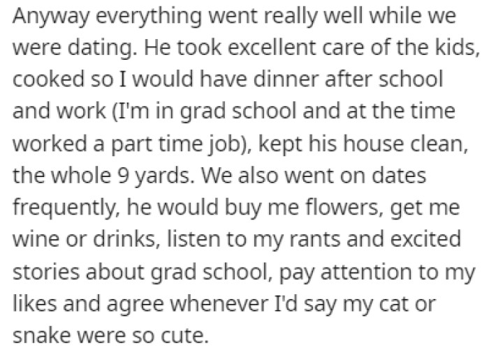 Things were great while they were still dating