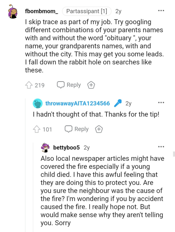 This redditor is giving the OP some leads to her answers