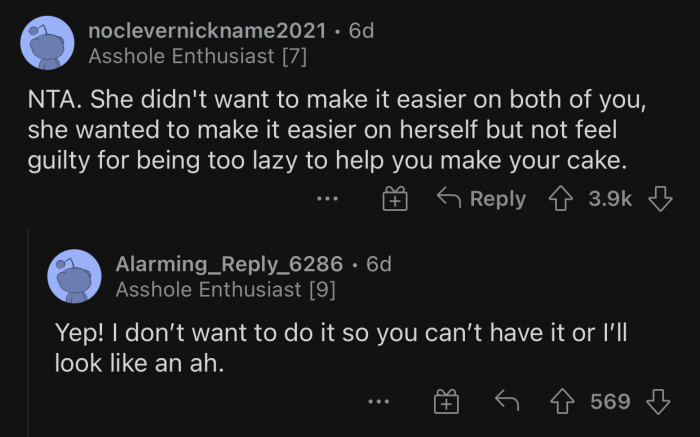 OP's wife only wanted to make things easier for herself.