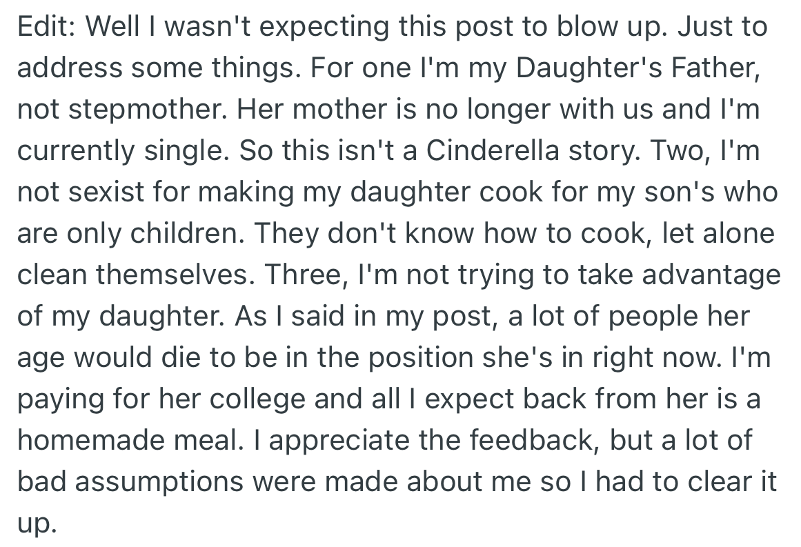 OP tries to explain certain concepts surrounding their relationship and maintains that other people would be excited to have his daughter’s opportunity.
