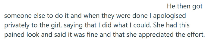 The girl said she appreciated the OP's effort.