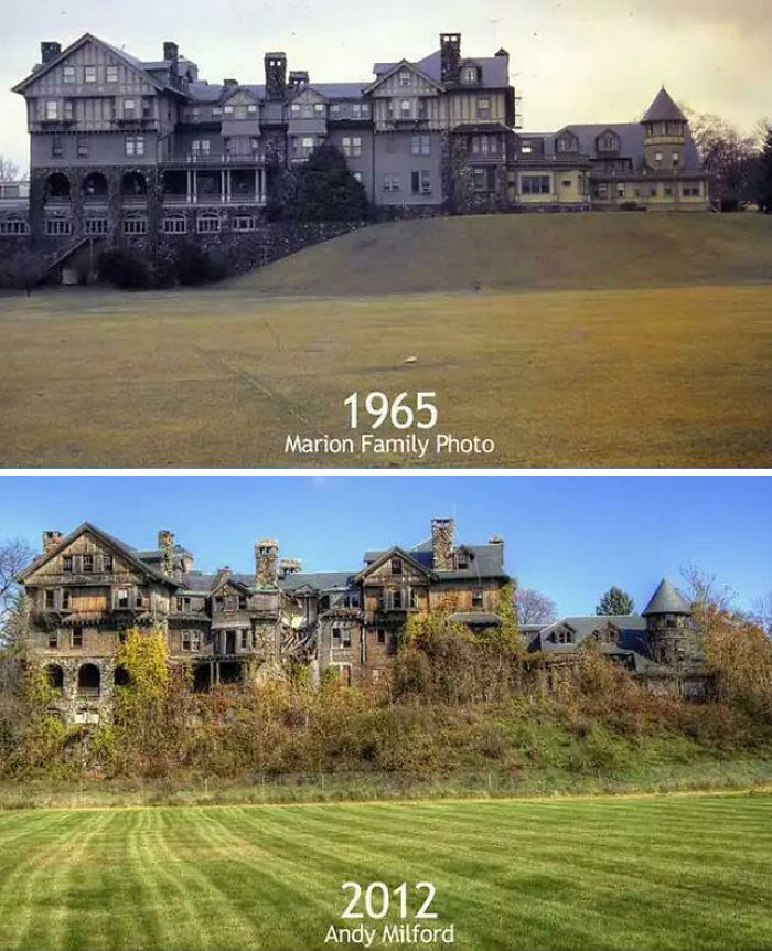 "What An Abandoned Mansion Looks Like As It Deteriorates When It's Not Cared For Between 1965 And 2012"